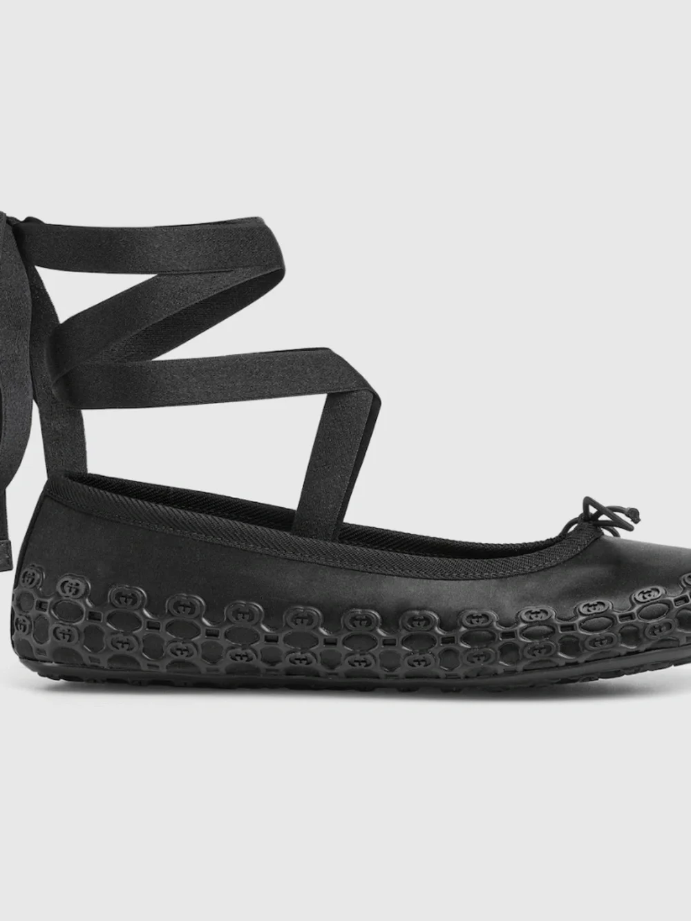 Gucci Women's Ballet Flat Satin Ankle Wrap Black Ballerina size 37.5eu 7.5 US